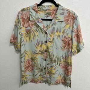 VTG 90s Tahiti Reef Club Hawaiian Colorful Floral Button Up Resort Cruisewear L